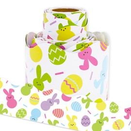JarThenaAMCS 32.8Ft Easter Bulletin Board Border Colorful Easter Egg Bunny Die Cut Trim Border Roll for Easter Spring Classroom Chalkboard School