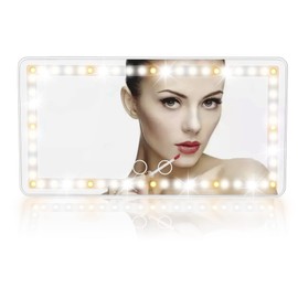 UYYE Car Visor Vanity Mirror, Rear Makeup Mirror, Touch on Screen & 3 Light Modes, Rechargeable Travel Makeup Mirror with LED Lights Mirror, Car Accessories, Built-in Lithium Battery (White)