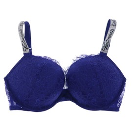 Victoria's Secret Bombshell Add 2 Cups Rhinestone Straps Bra (Navy, 34D)