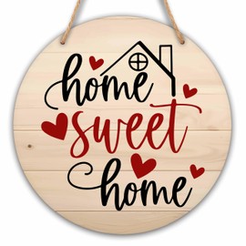 Welcome Sign for Front Door, Home Sweet Home Round Hanging Sign With Rope, Housewarming Gifts for Family Friend, Rustic Wall Decor For Farmhouse Home Front Door Porch, C02