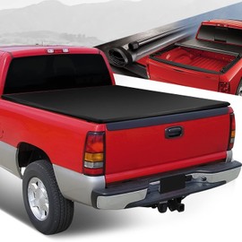 Auto Dynasty Soft Roll-up Truck Bed Tonneau Cover Compatible with 1999-2014 Chevy Silverado GMC Sierra 1500 2500HD 3500HD 8Ft Fleetside Bed, Matte Black Soft Vinyl Top