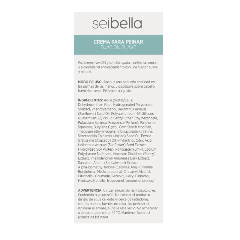 Seibella Crema para Peinar, Fijación Suave, Ayuda a Definir Ondas