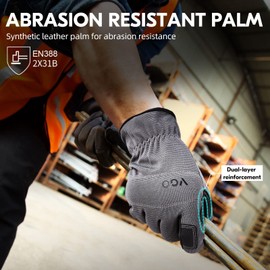 Vgo... Safety Work Gloves Touchscreen,Builder Delivery Gloves,Gardening Gloves,Light Duty Mechanic Gloves(NB7581,Gray,L,1Pair)