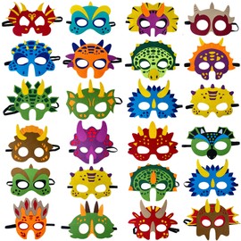 TEEHOME Dinosaur Masks Party Supplies (24 Packs) Felt and Elastic for Kid - Dinosaur Party Decorations with 24 Masks Different Types - Great Idea for Birthday Decor