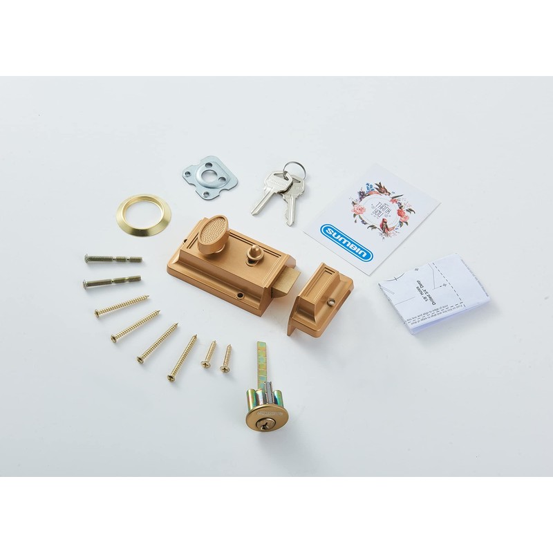 SUMBIN Night Latch Deadbolt Rim Lock,Antique Locks with Keys for