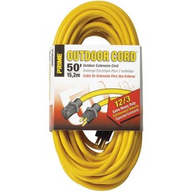 Prime Wire & Cable EC500830 Prime Extra Heavy-Duty, Single Outlet Extension Cord, 12/3 ga, 15 A, 125 V, 50 ft L, Yellow