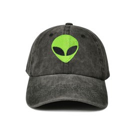 Hepandy Green Alien Hat, Embroidered Baseball Cap, Gifts for Women Men, Washed Black Embroidery Hat, Adjustable Snapback Dad Hats