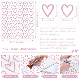 Peel and Stick Wallpaper Modern Contact Paper 17.3''×78.8'' Self Adhesive Wallpaper Pink and White Removable Wallpaper Decorative for Bedroom Bathroom Cabinets Kids Room Wallpaper Decor Vinyl Roll