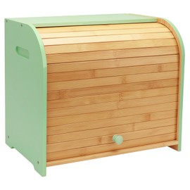 Thalomely Bread Box for Kitchen Countertop, Double Layer Bamboo Bread Storage Container for Homemade Bread, Roll Top Bread Box with 3 Adjustable Height for Kitchen Counter, Cyan Breadbox Organizer