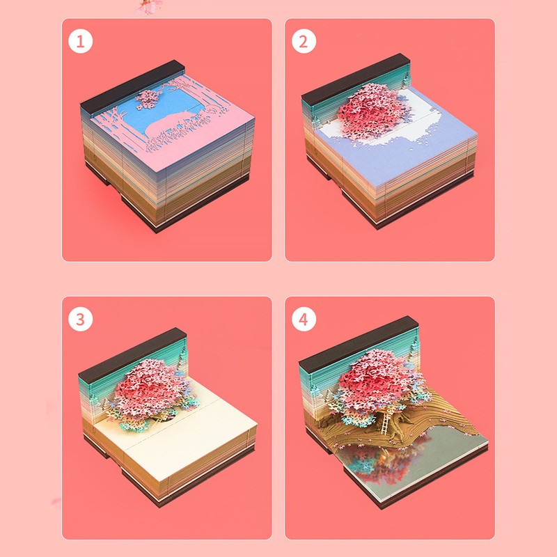 3D Memo Pad with Light Cute Sakura Tree House Decor