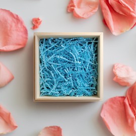 BOXHOME Shred Paper Filler (1LB) Crinkle Cut Paper for Wrapping & Filling Gift Basket Gift Boxes, Light Blue-Decoration Raffia Contains Bow