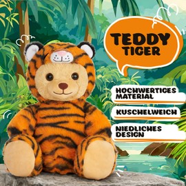 BRUBIES Teddy Tiger - 25 cm Teddy Bear in Tiger Costume with Hood - Plush Toy for Cuddly Adventures - Cuddly Toy Gift for Children