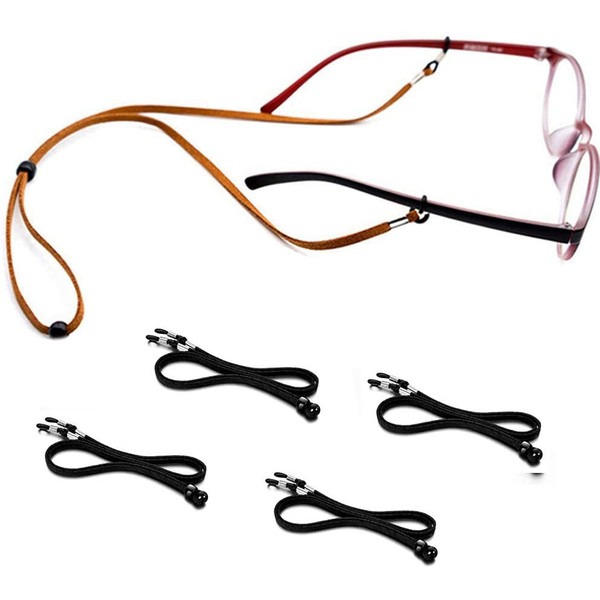 WeTest 4 PCS Premium Glasses Strap Chain - Adjustable Eyeglass Holder String for Reading, Sports Travelers Drivers, Never Lose Eyeglasses Again, Black