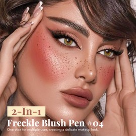 Freckle Blush Pen,2 in 1 Double-ended Waterproof Long Lasting Ultra-Blendable Quick Dry Dark Brown Freckle Stamp Pencil and Coral Orange Liquid Blush for Natural Face Makeup,Vegan & Cruelty -free