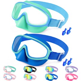 Vvinca Swim Goggles with Nose Cover, Fabric Strap Toddler Kids Swimming Goggles Diving Mask Anti-Fog/UV No Leak for Age 3-15
