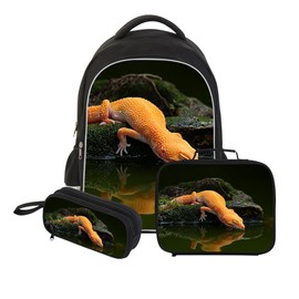 Dispalang Lizard Print Backpack Lunch Tote Bag Pencil Case Children School Bag Set Cool Bookbag Cooler Bag kids