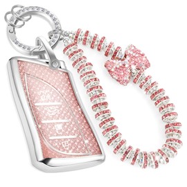 CTRINEWS for Lexus Key Fob Cover with Fashionable Zirconia Wristlet KeyChain, Enchanting Diamond Patterns Soft Case for Lexus ES LC LS (2018-2022), (2022) (4 buttons) Fob Shell (Pink, B)
