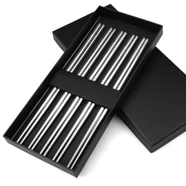 5 Pairs Stainless Steel Chopsticks, Non-Slip Chopsticks, Metal, Reusable Chopsticks, Metal, Made of High-Quality Stainless Steel Chopsticks for Sushi Dinner Tableware Set, Dishwasher Safe