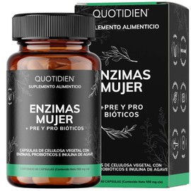 Quotidien | 8 Enzimas Digestivas + 2 Probióticos + 2 Prebióticos (fibras) | Vegano | Premium Digestive Enzymes | 60 cápsulas