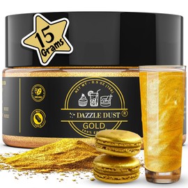 Dazzle Dust Edible Glitter Powder Sprinkles for Cake Decorating, Drinks, Cookie, Icing, Dessert Decorations, Sparkly Luster, Food-Grade, Vegan, Gluten Free, Kosher, Bulk 15g, Gold
