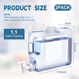 Funnymoom 2 Pack 1. 1 Gallon Fridge Water Dispensers Bottle with Leak-proof Spigot and Convenient Handle Plastic Cold Juice Beverage Dispenser Jug for Party Refrigerator Drink Juice Iced Tea