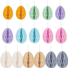 Tokusyou Easter Eggs for Hanging, Pack of 16, Colourful Easter Eggs, Decoration, Thick Paper, Honeycomb Eggs, Decoration with String, Easter Decoration for Nursery, School, Shopping Mall Decoration, 5