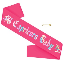 Capricorn Baby Sash with Iridescent Foil, Hot Pink Zodiac Capricorn Birthday Sash, December January Birthday Sash, Horoscope, Astrology Bday Party Decorations, Ideas, Gifts, Jokes and Favors