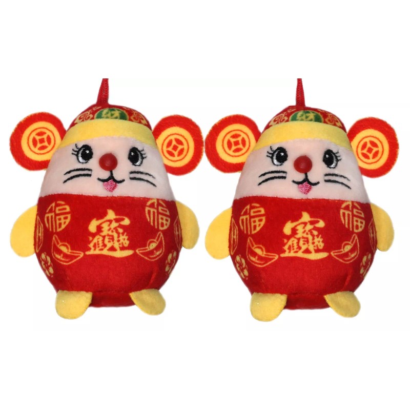 Lucore Home 2pc Chinese Lucky Mouse Plush Ornaments- 4" Rat