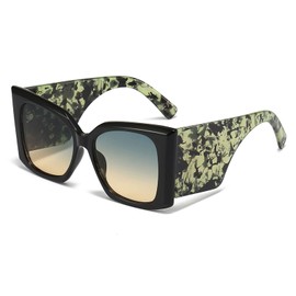 LJCZKA Vintage Cat Eye Sunglasses Large Women's Retro Cat Eye Sunglasses Square Glasses Wide Legs Women with UV Protection, Black Léopard