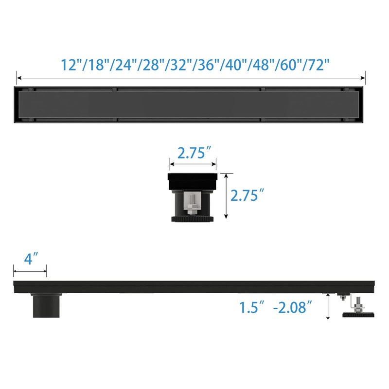 Elefloom Offset Linear Shower Drain, Black Shower Drain 36 inch
