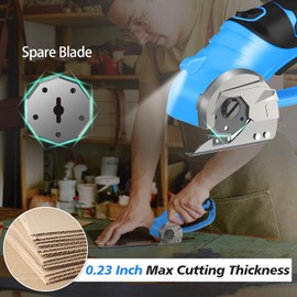 Cordless Electric Scissors, 4V Rechargeable Heavy Duty Rotary Cutter with LED Light & Safety Lock for Cardboard, Fabric, Leather, Carpet, Plastic, Crafting, Sewing, DIY & Industrial Use + Box (Blue)