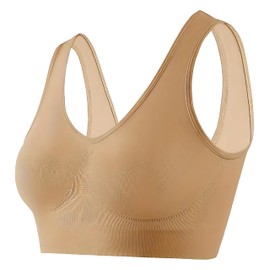 ShopMCR 1 or 3 Shape Wear Bra Seamless Leisure Comfy Crop Top Vest Sports Bra (XL, 1, Nude)