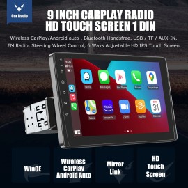 ESSGOO 1 DIN 9" Car Stereo Radio Touch Screen Apple CarPlay Android Auto BT USB Camera