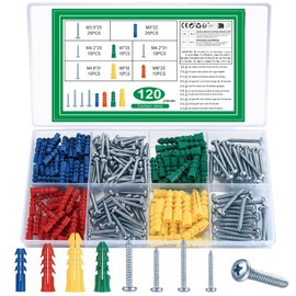 Set of 120 Dowels with Screws and Dowels Set, Concrete Screws with Dowel Set, Impact Dowels with Plasterboard Screws and Plasterboard Dowels for Concrete, Brick, Drywall