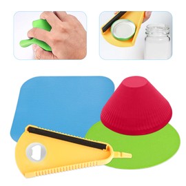 3 Rubber Jar Opener Grippers & 1 Lid Jar Opener for Seniors with Arthritis, Jar Opener Gripper Pads, Rubber Jar Grippers for Opening Jars and Bottles, Multi Purpose Bottle Lid Openers for Weak Hands