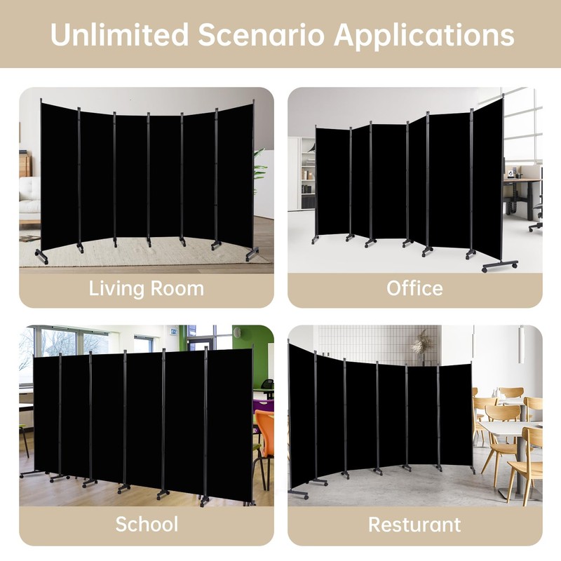Room Divider 6 Panel Room Dividers/Wheels, Fabric Room Divider Panel