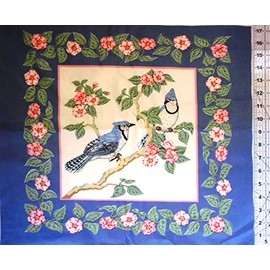 Birds Blue Jays asnd Apple Blossoms Cranston Print Works Fabric Panel 20"x17"