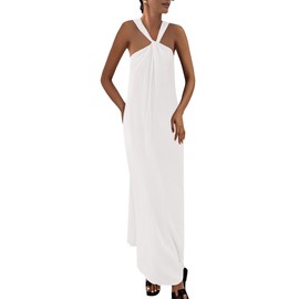 PRETTYGARDEN Womens 2025 Casual Long Summer Dresses Sleeveless Strappy Loose Flowy Beach Vacation Maxi Dress with Pockets (White,Small)