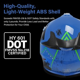 XFMT Kids Dirt Bike Helmet Youth Motorcycle Helmet DOT-Certified Full Face Helmets for Motocross ATV Off-Road Street Bike with Goggles & Gloves, Blue Shark Large