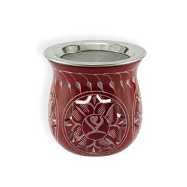 Budawi® Soapstone Incense Burner Red with Flower Blossom Incense Burner Fragrance Warmer with Strainer