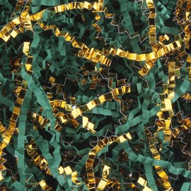 LDKGHE 4 oz Crinkle Cut Paper Shred Filler for Gift Wrapping Baskets Filling Box Birthdays Christmas Thanksgiving Easter Weddings Valentines Mother's Day Anniversaries (Dark green and Gold)