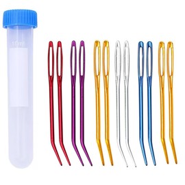 12pcs Large Eye Sewing Needles, 6 Sizes Darning Needles for Yarn, Bent Tapestry Needle with Plastic Needle Case for Hand Craft DIY Crochet Projects(6 Colors) (12pcs blue, gold, red, silver, green and purple)