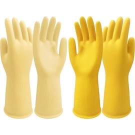 Rubber-Gloves Dishwashing Gloves for Cleaning-Kitchen - 2 Pairs Long Household Cleaning Gloves for Washing Dishes - Color: Yellow Beige Medium 2 Pairs