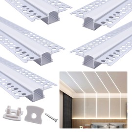 Muzata 5Pack 3.3FT/1M Plaster in LED Channel Trimless Recessed LED Strip Diffuser Channel Spotless Deeper Wider for Drywall Ceiling Wall U117 WW 1M