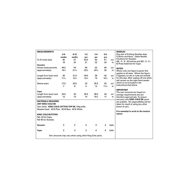 King Cole Baby Childrens Double Knitting Pattern Cable Knit Sweater