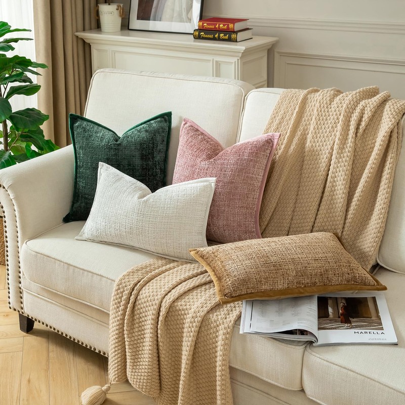 YAERTUN Pack of 2 Chenille Textured Decorative Cushion Covers Accent
