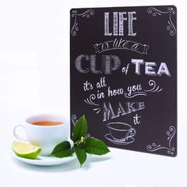 ARTCLUB Enjoy Your Life Metal Plate Sign, Life is Like a Cup of Tea Funny Saying Antique Plaque Vintage Poster Kitchen Living Room Wall Decor