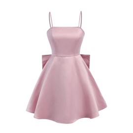 MakeMeChic Girl's Bow Knot Sleeveless Cami Dress Elegant A Line Flared Short Dress Dusty Pink 12Y