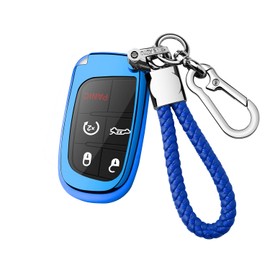 Autophone Compatible With Jeep Key Fob Cover With Leather Keychain Soft TPU Protection Key Case for Dodge Charger Challenger Dart Journey Durango Grand Caravan RAM Fiat Smart Key,Blue