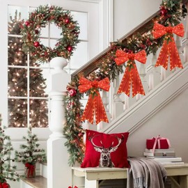 Christmas Tree Topper Bows, 12'' x 18'' Christmas Bows Lights for Tree, 70 LED Battery Powered Prelit Red Bow Lights with Pine Cone Bell for Indoor Home Window Wall Door Front Outdoor Decorations